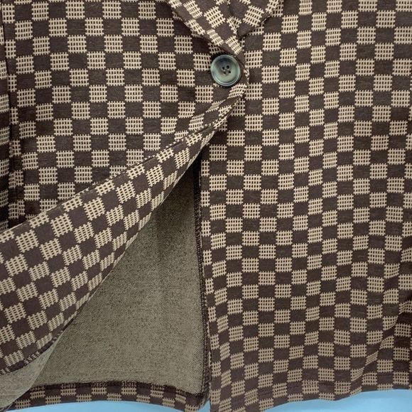 Juniors Women Hippie Rose Knit Check blazer Sz M Brown One Button 3700 washable - Picture 8 of 9